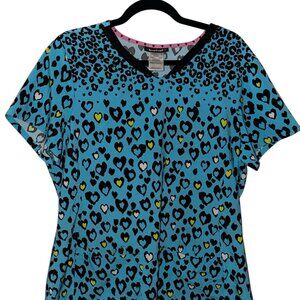 BLUE SCRUB TOP WITH HEARTS
